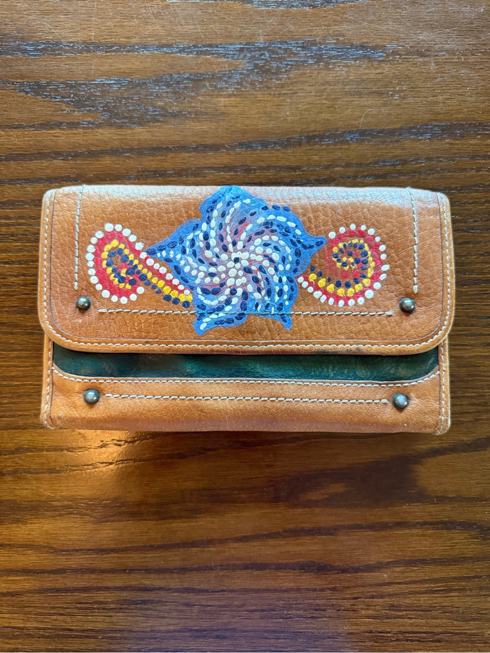 Leather Envelope Wallet with Blue Floral artwork